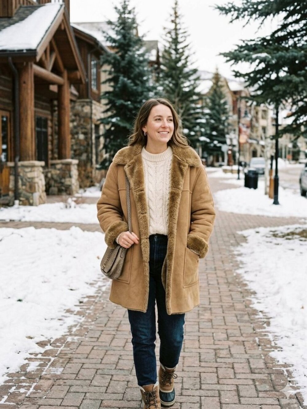Vintage FU DA New York Tan Faux Shearling Penny Lane Boho Coat - Oversized